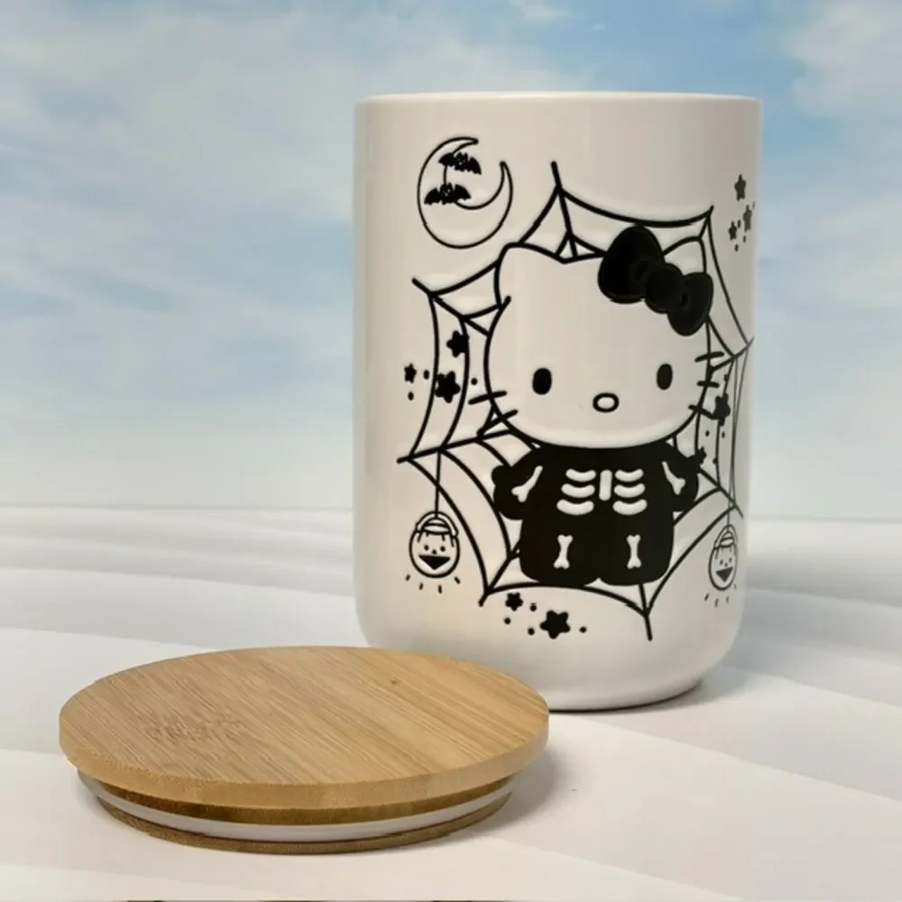 Hello Kitty Skeleton Halloween Ceramic Canister Bamboo Lid 40.57 Oz Sanrio 2023